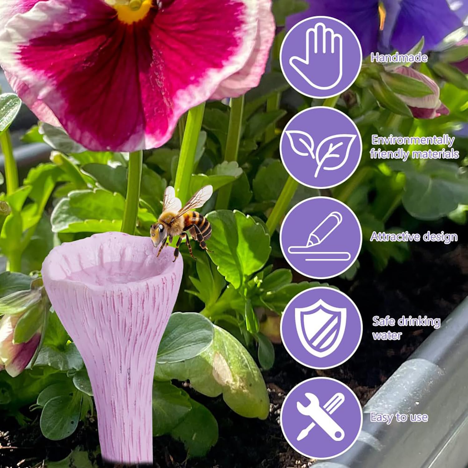Vasos para Abejas,5 PCS Bebedero De Abejas para Jardín,Colorida Estación de Riego para Abejas con Bandeja de Madera,Comedero para Insectos para Abejas y Mariposas,Ideal para Polinizadores Sedientos