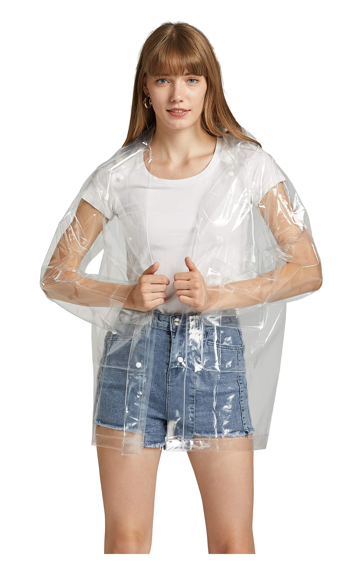 Cappotto impermeabile da donna in EVA con cappuccio rimovibile