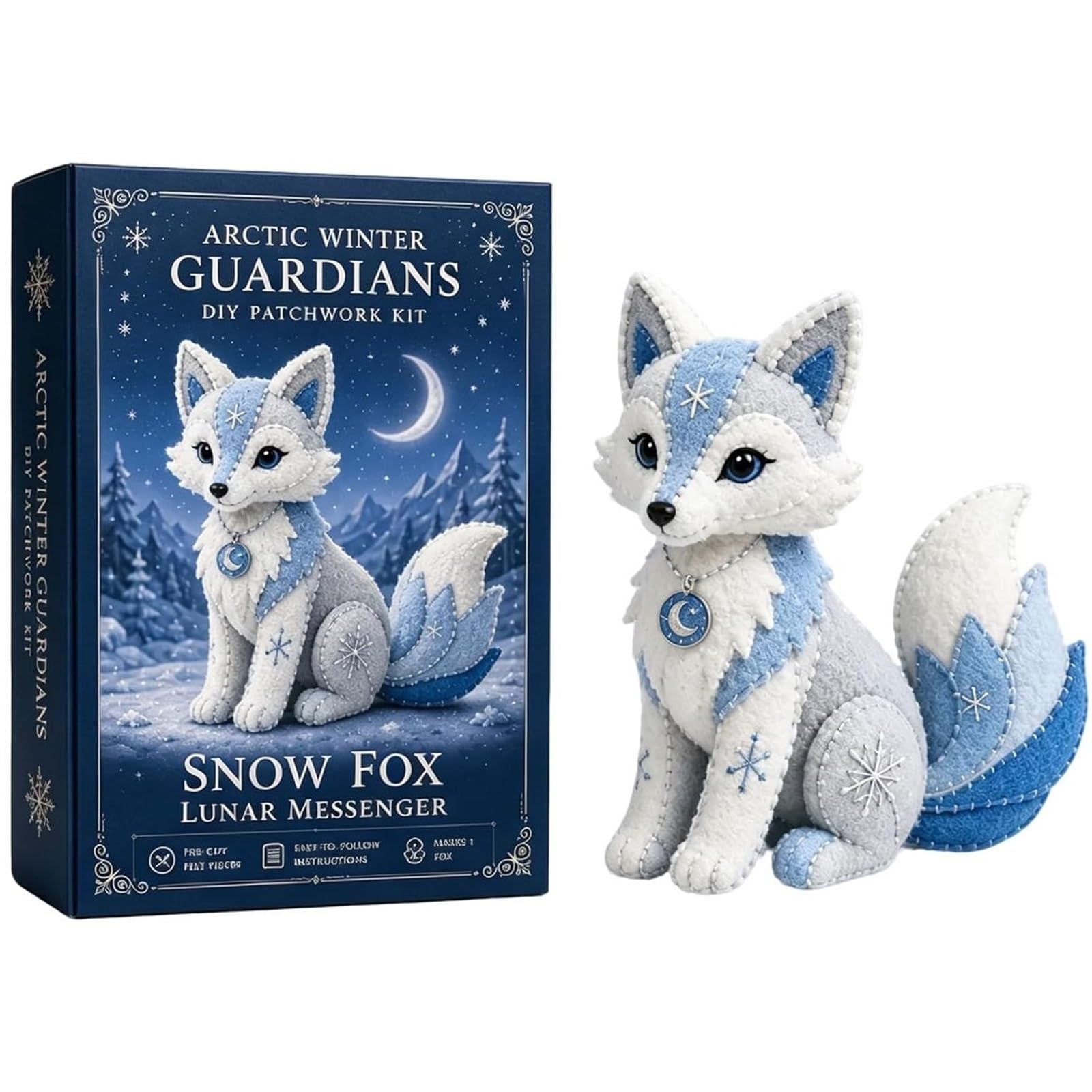 Arctic Winter Guardians DIY Patchwork Kit Arctic Winter Guardians DIY Patchwork Kit, Felt Animal Sewing for Beginners, 3D Stuffed Animals Mythical Creature(Snow Fox 01)