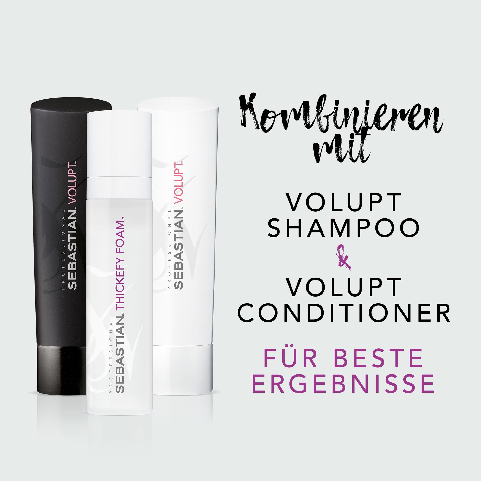SEBASTIAN PROFESSIONAL THICKEFY – Schaumfestiger mit Hitzeschutz (190 ml) – pflegender Volumenschaum für feines Haar mit flüssig-schaumartiger Technologie – stylt und schützt
