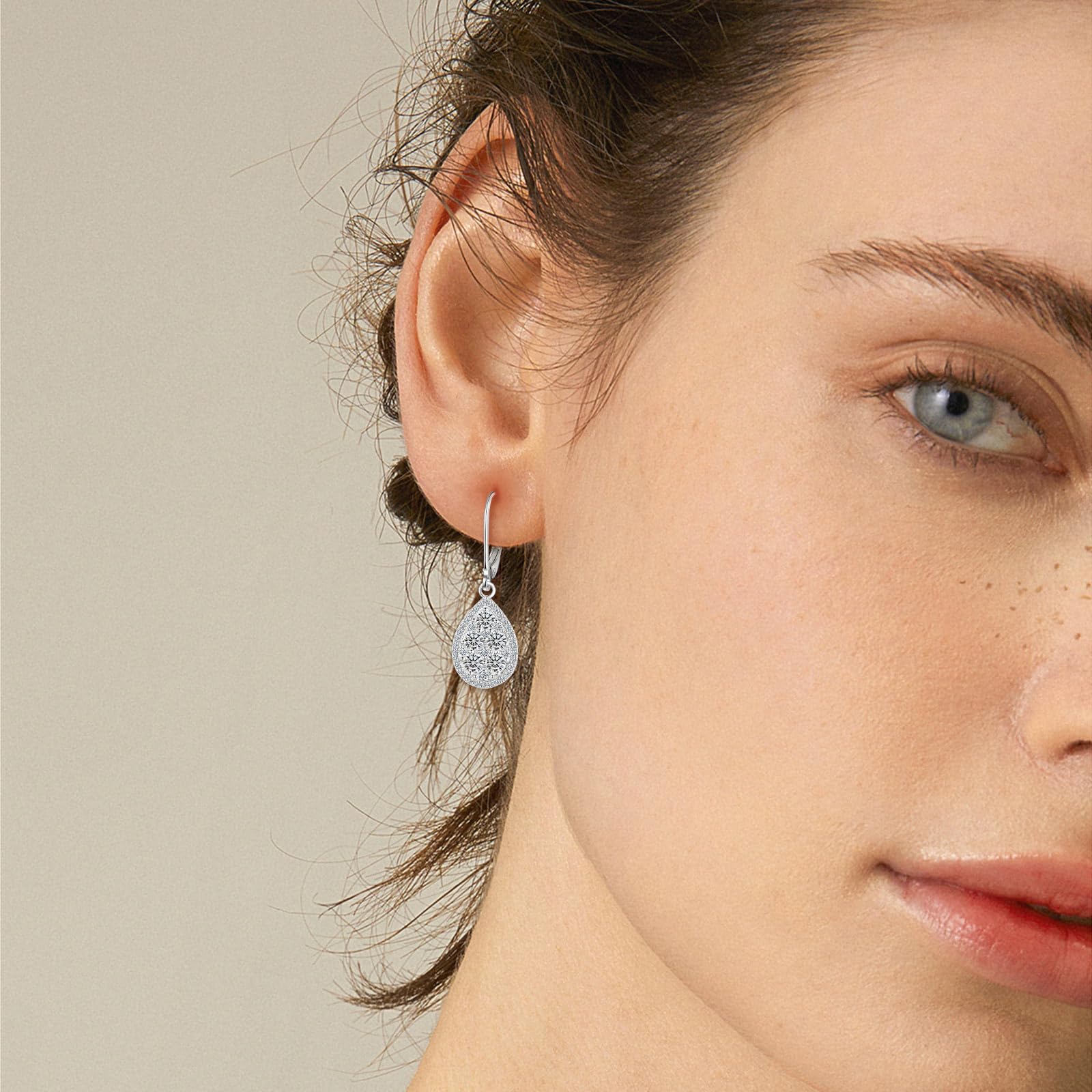 Damen Moissanite Tropfen Ohrringe Silber 925, Tränen Ohrringe mit 10 Stück Mossianit-Steine CTW 1 Karat D-Farbe VVS1 Hypoallergen Ohr Schmuck für Mutter Frau Freundin