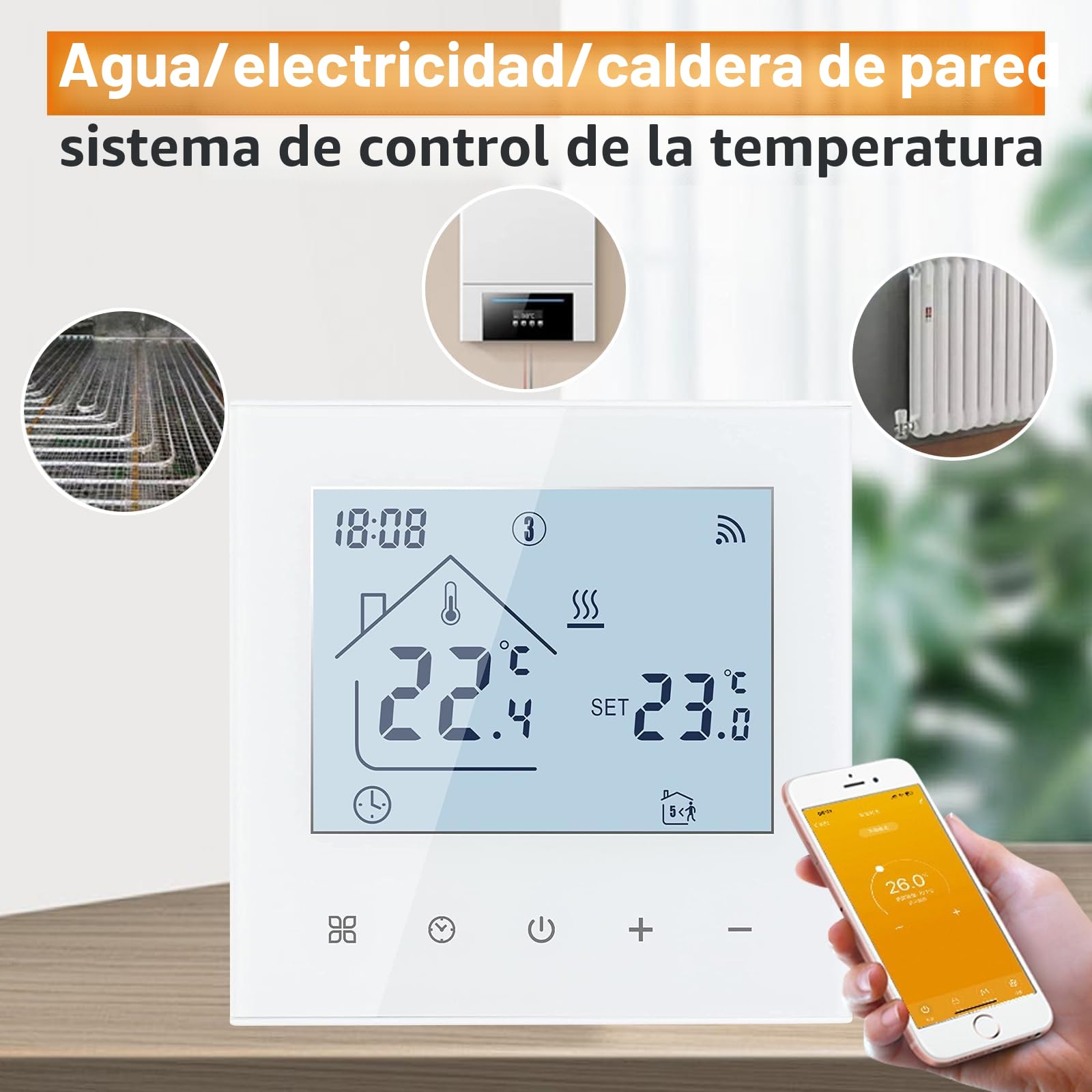 Termostato inteligente WiFi para calefacción por suelo radiante eléctrico,termostato eléctrico de 16A,pantalla táctil digital, regulador de temperatura, 230V, compatible con Alexa Google Home (blanco)