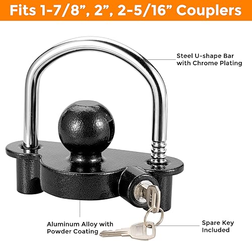 Miniatura 9 de Bloqueo de enganche para remolque, acoplador universal de remolque de bola, bloqueo de seguridad, antirrobo, se adapta a acopladores de 1-78, 2