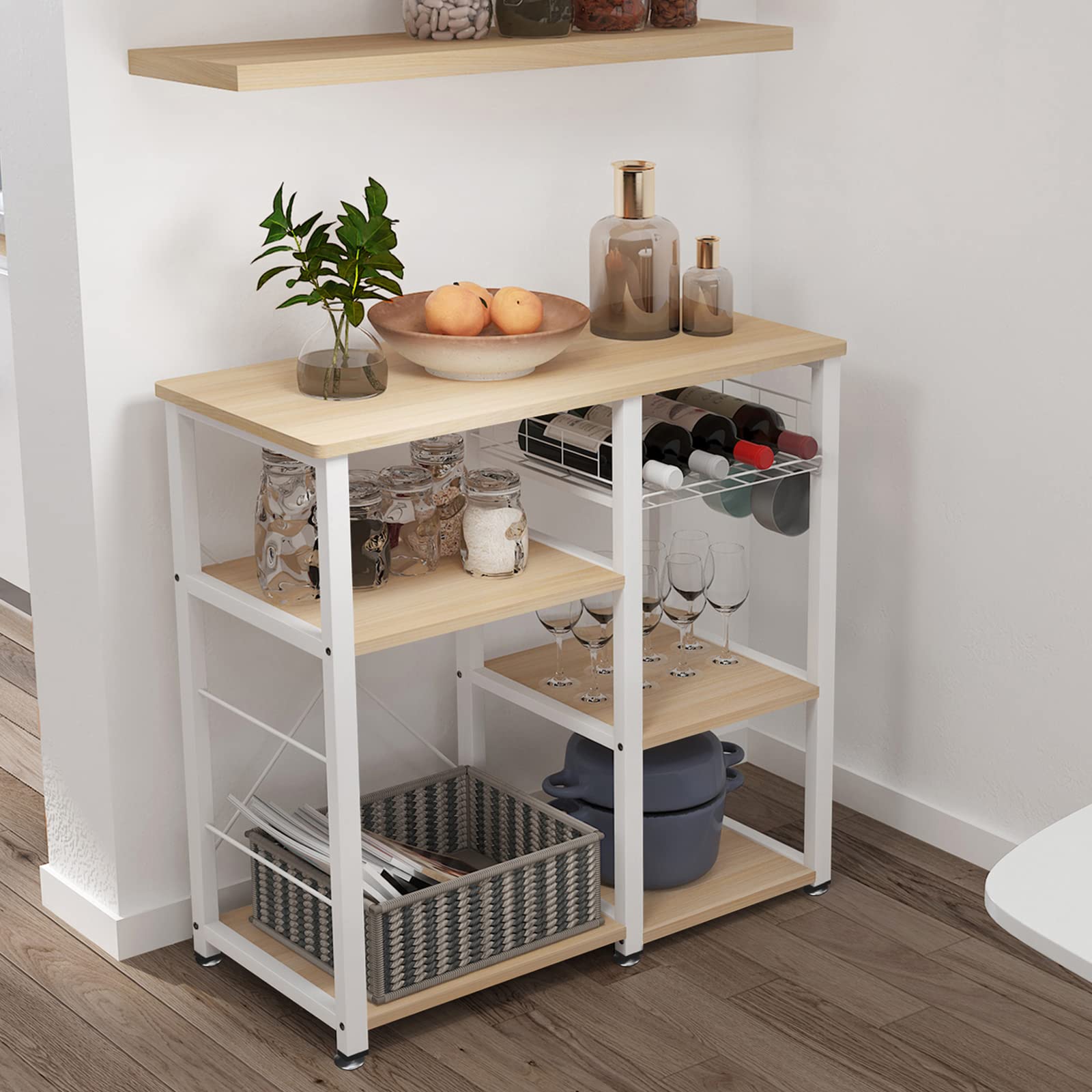 sogesfurniture Scaffale per Cucina in Acciaio Legno, 3 + 3 Ripiani Carrello da Cucina per microonde Forno Scaffalature Organizzatore Salvaspazio, Acero W5S-MO-BH