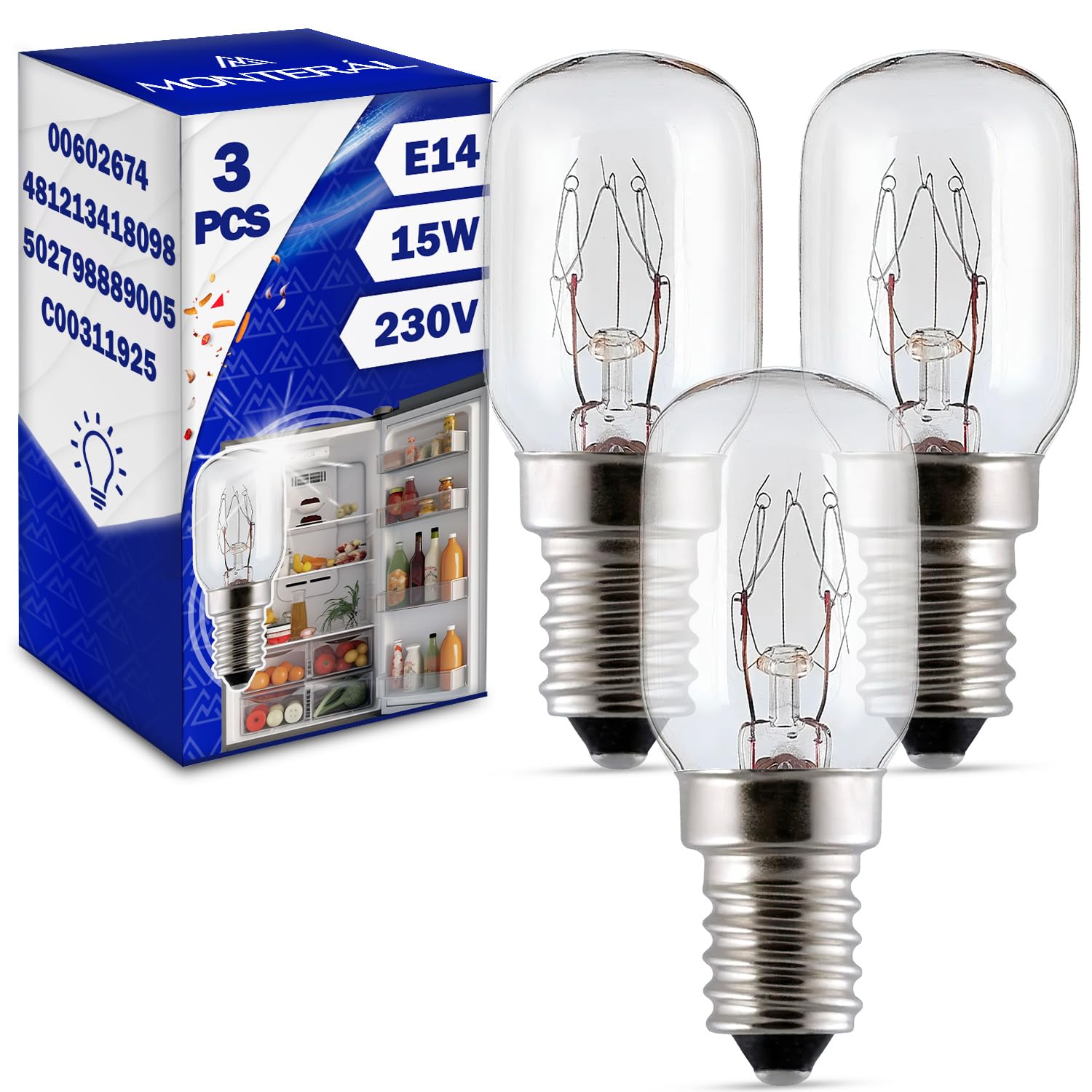 MONTERAL Bombilla E14 para Frigorifico 230V 15W con Código Original 481213418098 para Whirlpool 00602674 602674 para Bosch — view 32