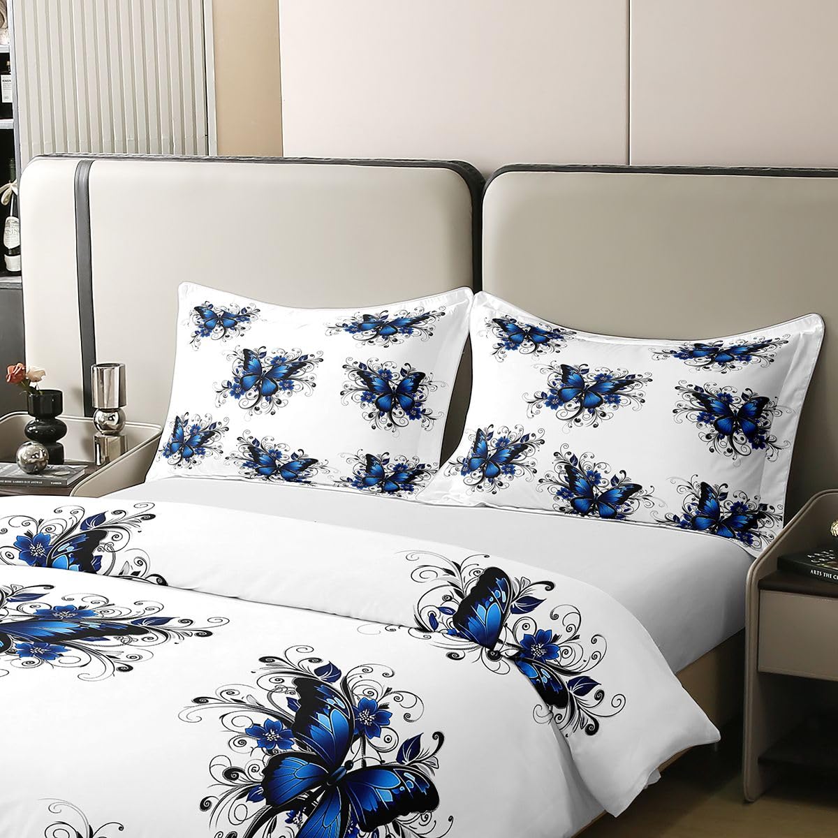 Homewish Romantyczne motyle podwójna poszewka na kołdrę zestaw kawaii kwiatowy bawełna pościel niebieski czarny motyl poszewka na kołdrę tajemniczy owad kwiaty zestawy łóżek
