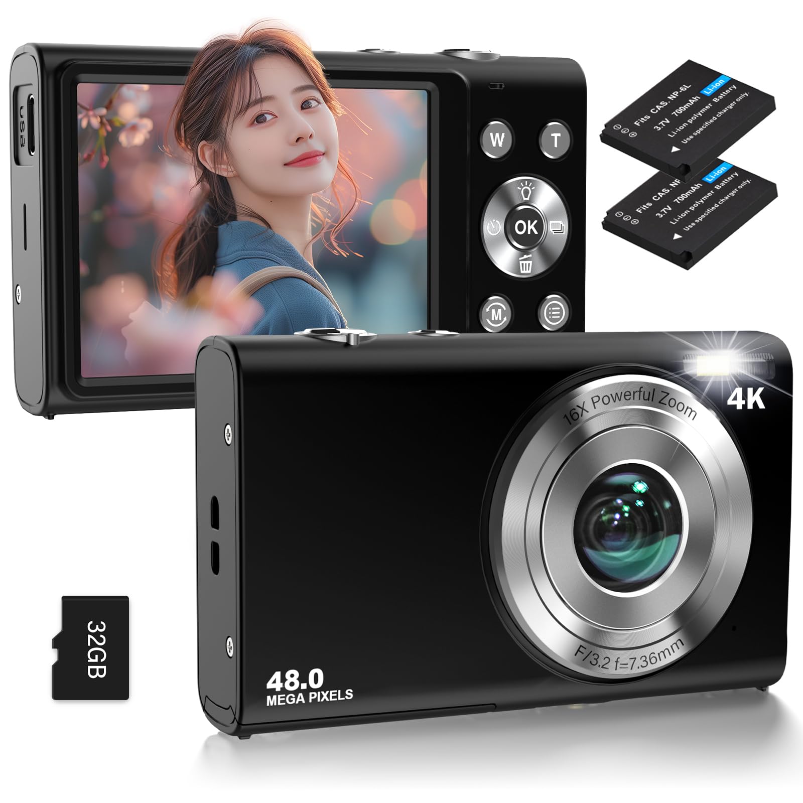 ❤️大特価❤️ デジタルカメラ　4k 4800万画素　手ぶれ補正　付属品多数　ズーム Amazon | デジタルカメラ 4K 4800万画素 デジカメ 16倍ズーム