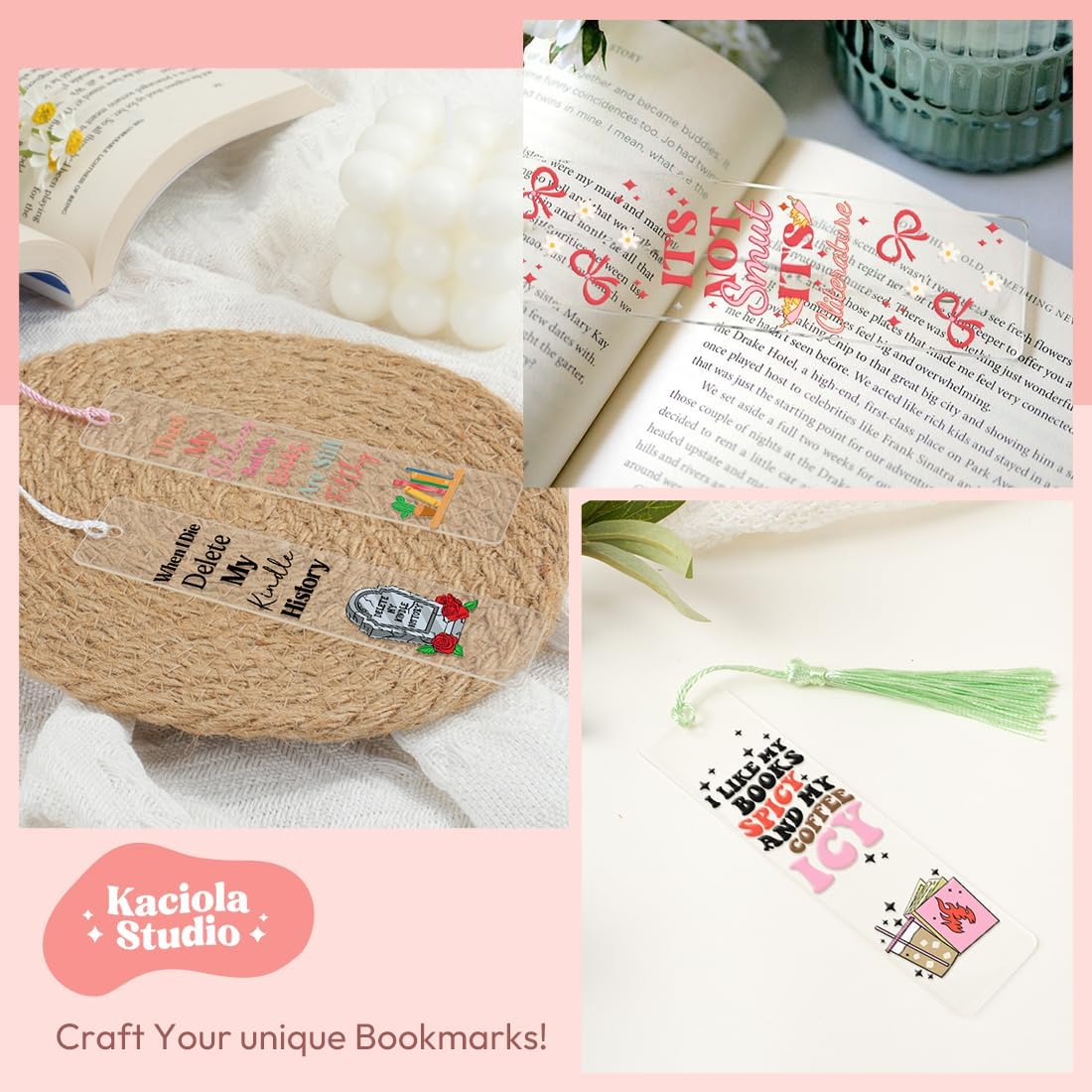 Kaciola アクリルブックマークブランク24枚 UV DTFステッカー24枚付き Smuttyテーマと4色のタッセルについて ブ