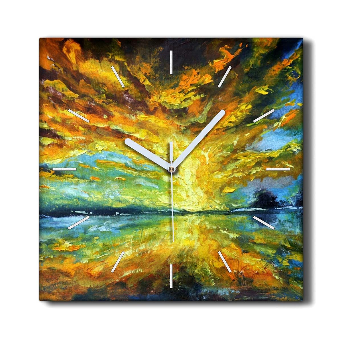 Horloge murale sans tic-tac 30x30cm toile paysage nature lac