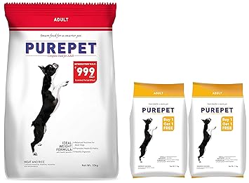 Purepet Meat and Rice Dry Dog Adult, 10kg & Smoked Adult Dry Dog Food, Chicken, 1.1 kg (Pack of 2)