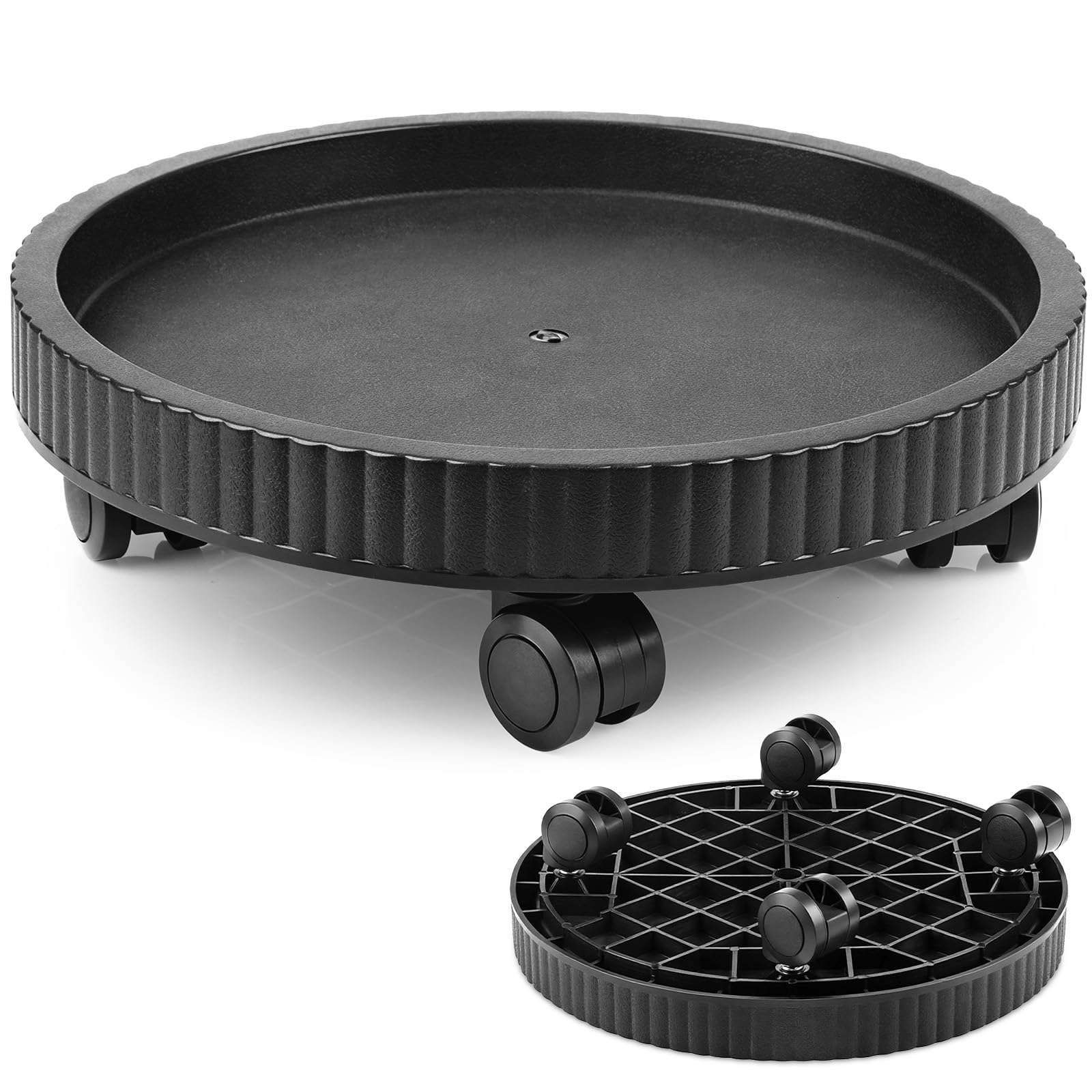 Pflanzenroller Rund 40cm Blumentopf Untersetzer mit Rollen Blumenroller Schwarz Schwerlastbereich Pflanzroller mit 360° Räder für Blumentöpfe & Blumenkübel - Indoor & Outdoor Gefäßroller