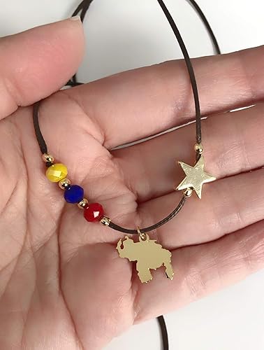 Miniatura 5 de Venezuela Choker Necklace Adjustable Tricolor Vinotinto Map Pendant