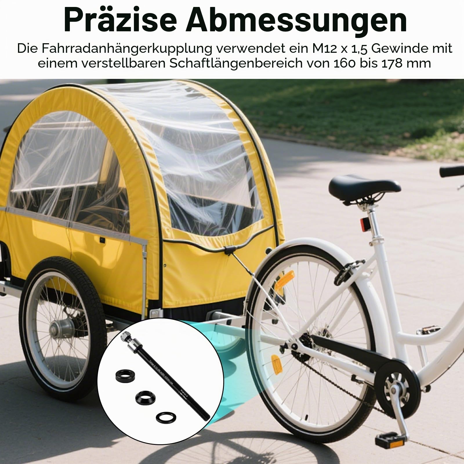 Steckachse Fahrradanhänger, M12 × 1,5 160-178mm Fahrrad Achsadapter Fahrradanhänger Kupplung Fahrrad Steckachsenadapter für Anhänger Anhängerkupplung
