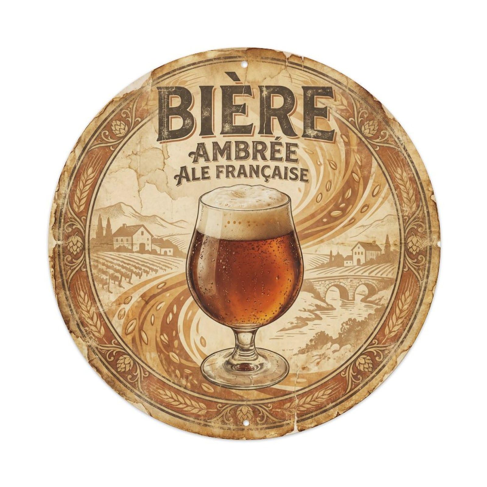 Weathered French Travel Craft Beer Pub Culture Beverage Metal Tin Sign