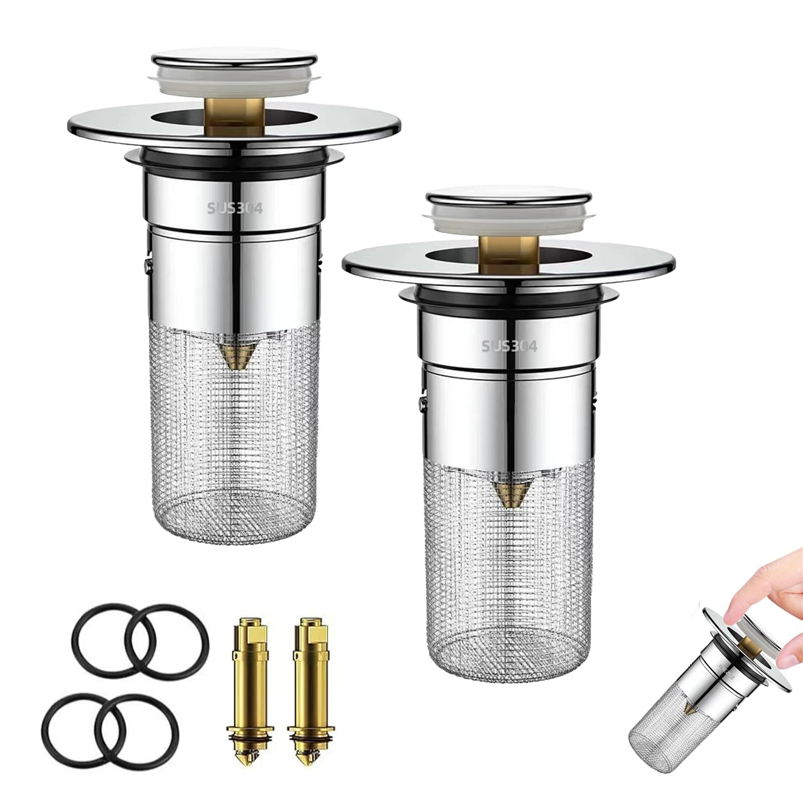 Photo 1 of **2 PACKS**2 Pack Bathroom Sink Drain Strainer, Universal Sink Stopper with Hair Catcher Easy-Clean Pop-Up Stainless Steel Sink Strainer (F36)