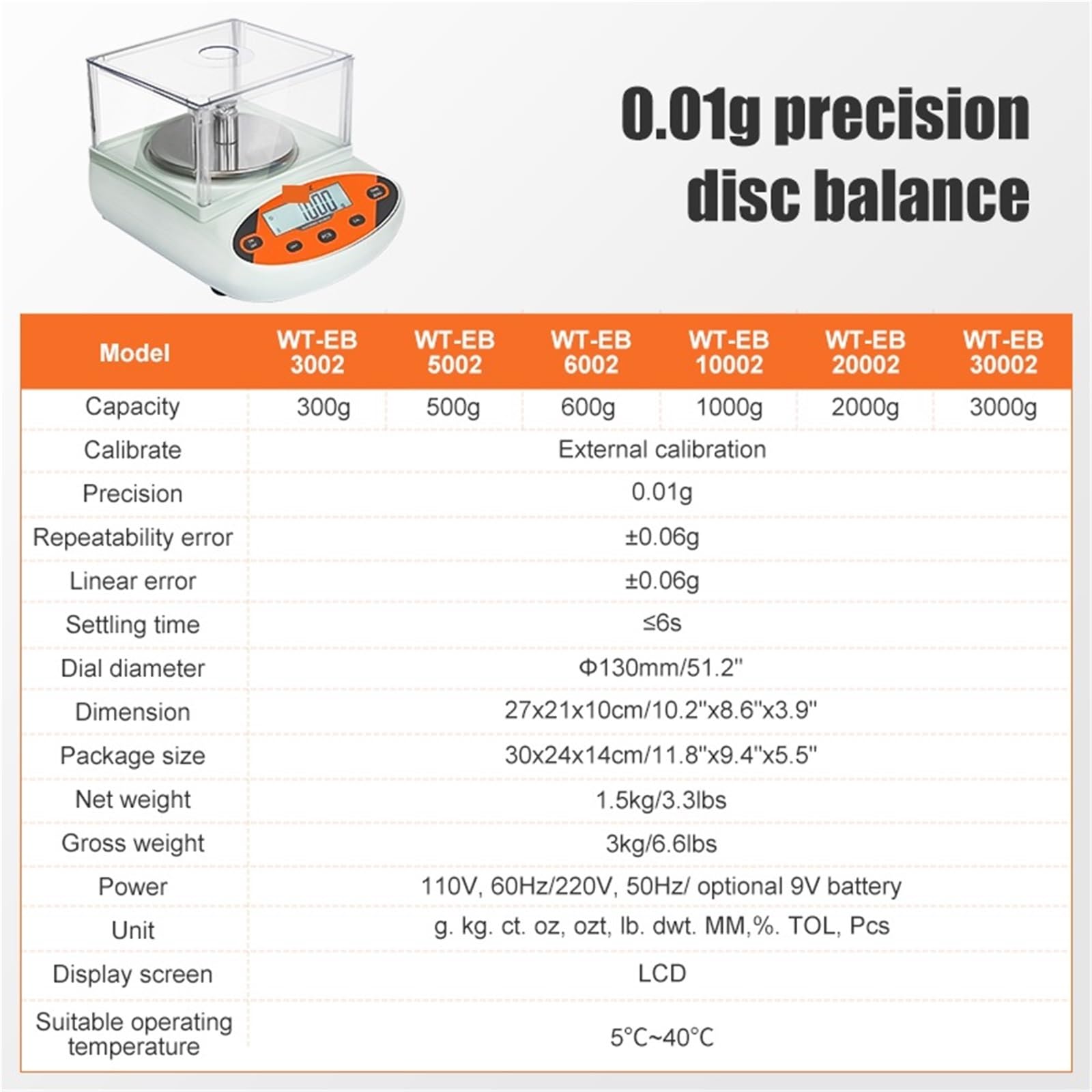 Básculas digitales de laboratorio, Balanza analítica de 0,01 g, báscula digital de precisión for laboratorio, balanza electrónica de acero inoxidable 304 for joyería y farmacia.(WT-EB30002S)