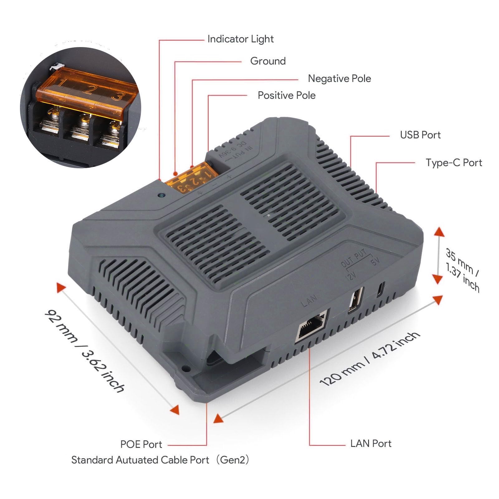 180W PoE Injector Powerful Gigabit Transmission USB Charging Integration Gen 2 Dish