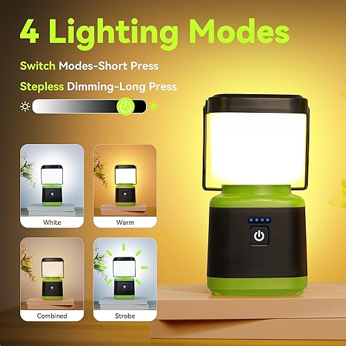 Miniatura 3 de AlpsWolf Linterna de campamento recargable, linterna LED de atenuación continua, linterna recargable de 4000 mAh para cortes de energía, IPX4, luz