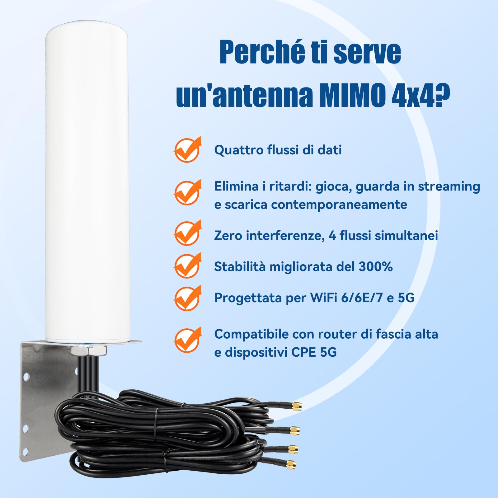 Antenna Wi-Fi 4x4 MIMO 4G LTE 5G, 600-6000 MHz, a raggio circolare, con connettore SMA TS9, cavo RG58 da 3 m, per T-Mobile Home, Internet, Verizon, AT&T, modem router, gateways, hotspot mobile