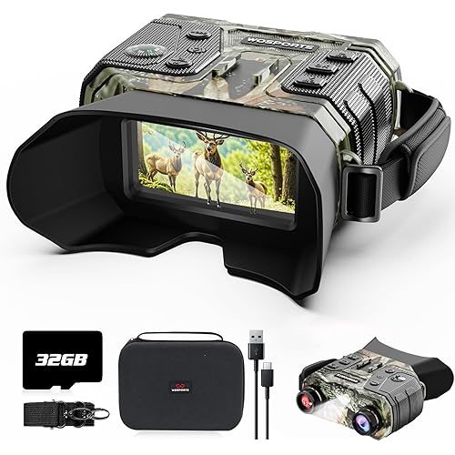 WOSPORTS 4K Night Vision Goggles with 1300FT Range, 8X Digital Zoom, 32GB Card, 15H Rechargeable Battery – Camo Design for Camping, Ideal Gift for Men