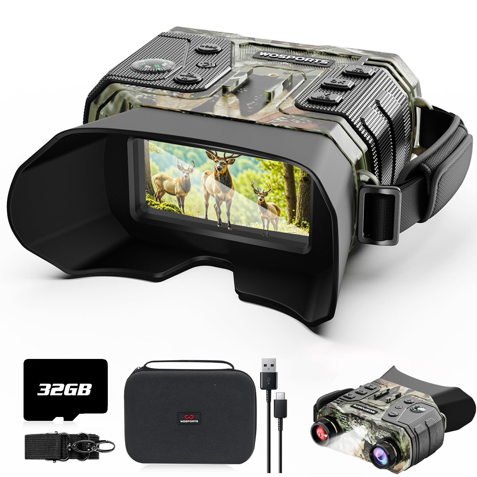 WOSPORTS 4K Night Vision Goggles for Adults, 8X Digital Zoom, Camo