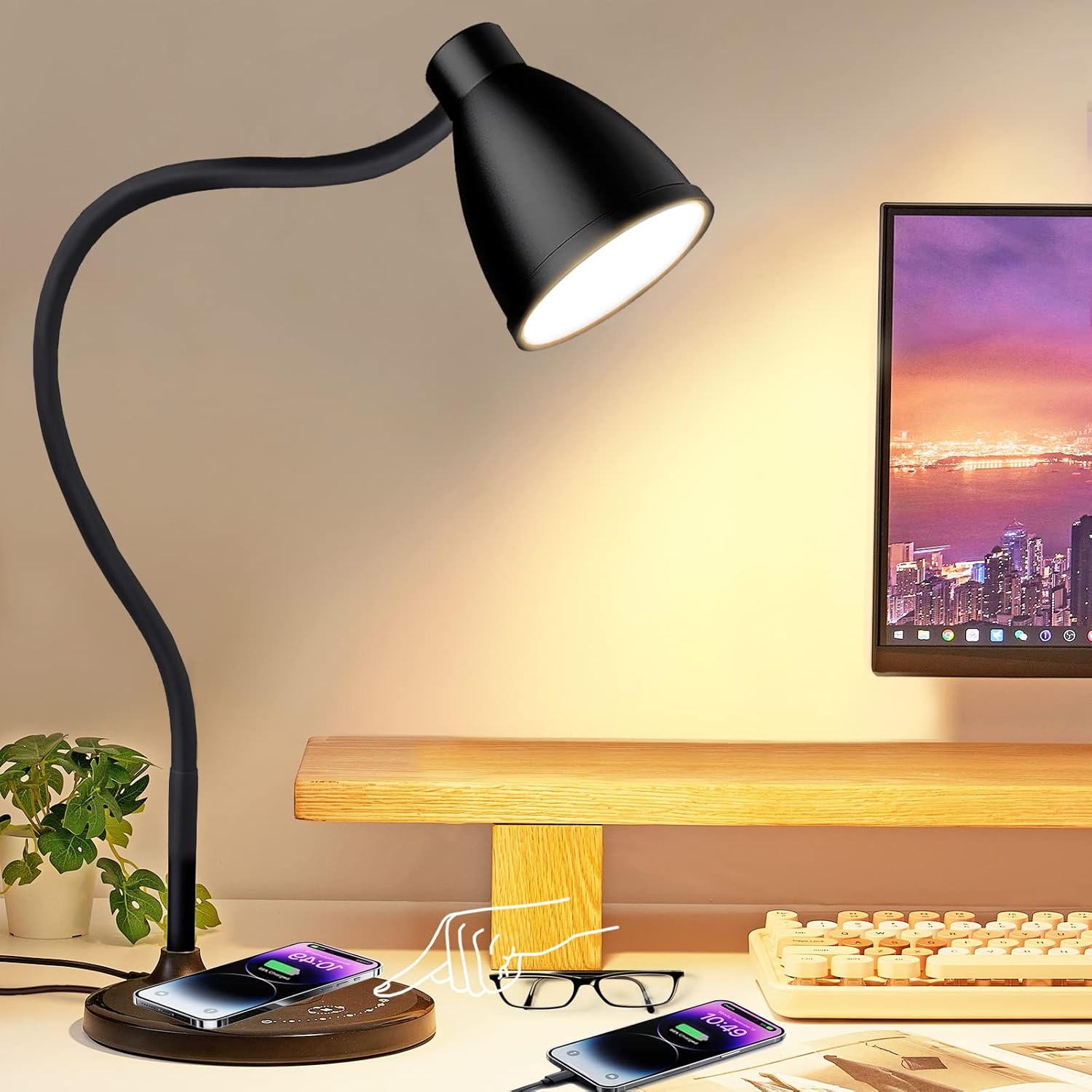 Libreath Desk Lamp with USB Charging Port Table Lamp Wireless Charger