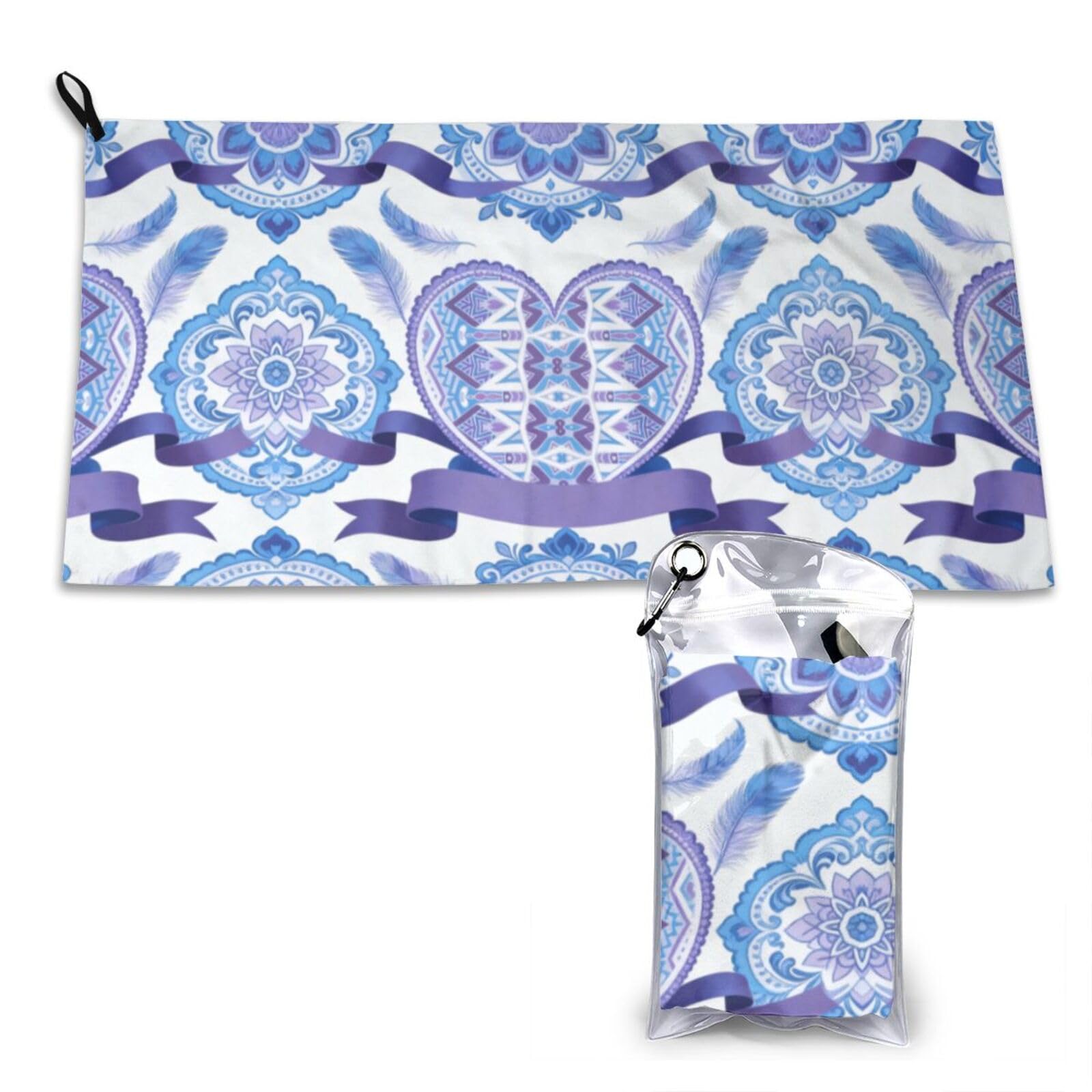 DUYKIMQW Blue-Purple Heart & Feathers Print Quick Dry Towel 16x31.5in White