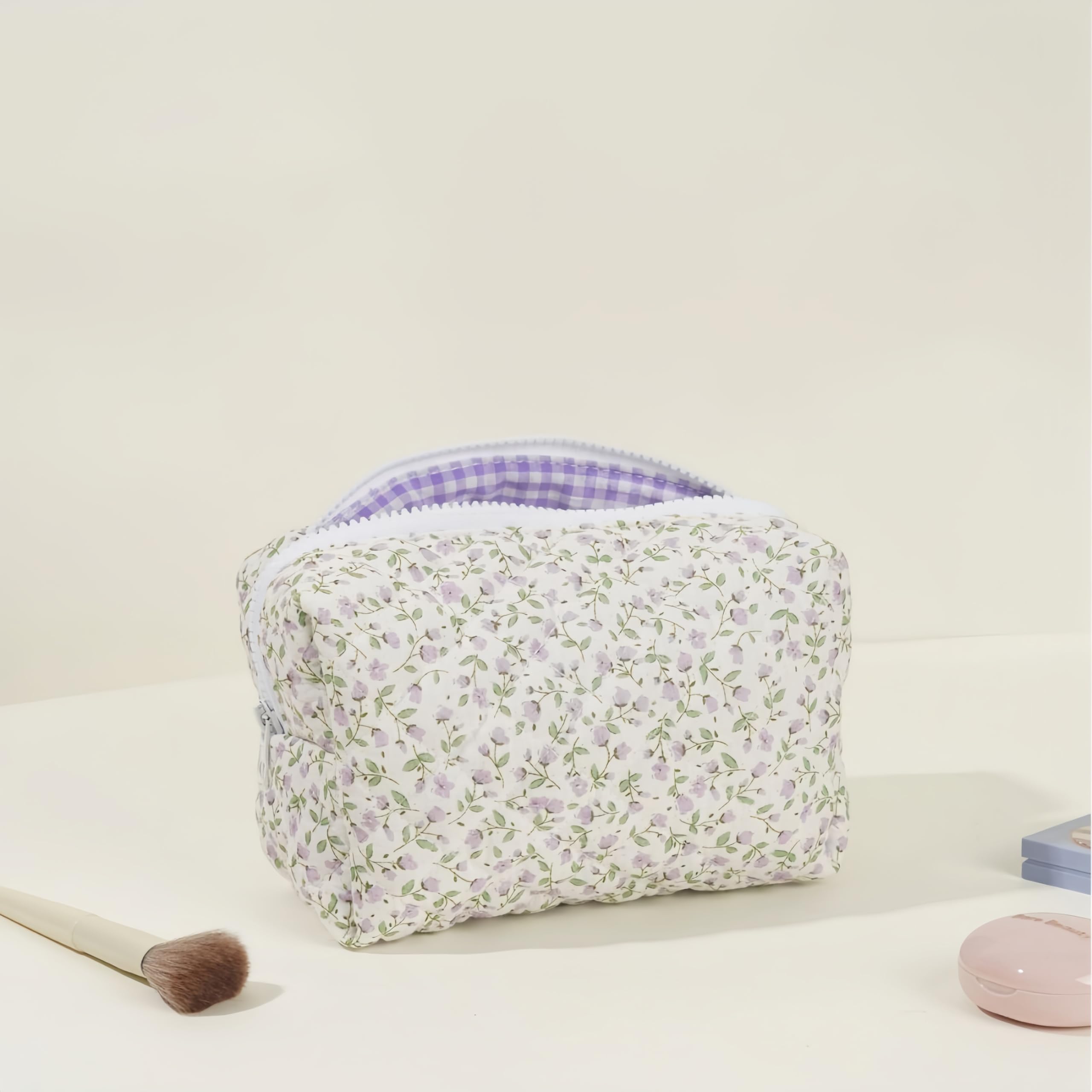 Aucuu Floral Makeup Bag, Cotton Toiletry Bag, Makeup Bags, Portable Travel Cosmetic Bags, Large Capacity Floral Toiletry B-ag - Image 4