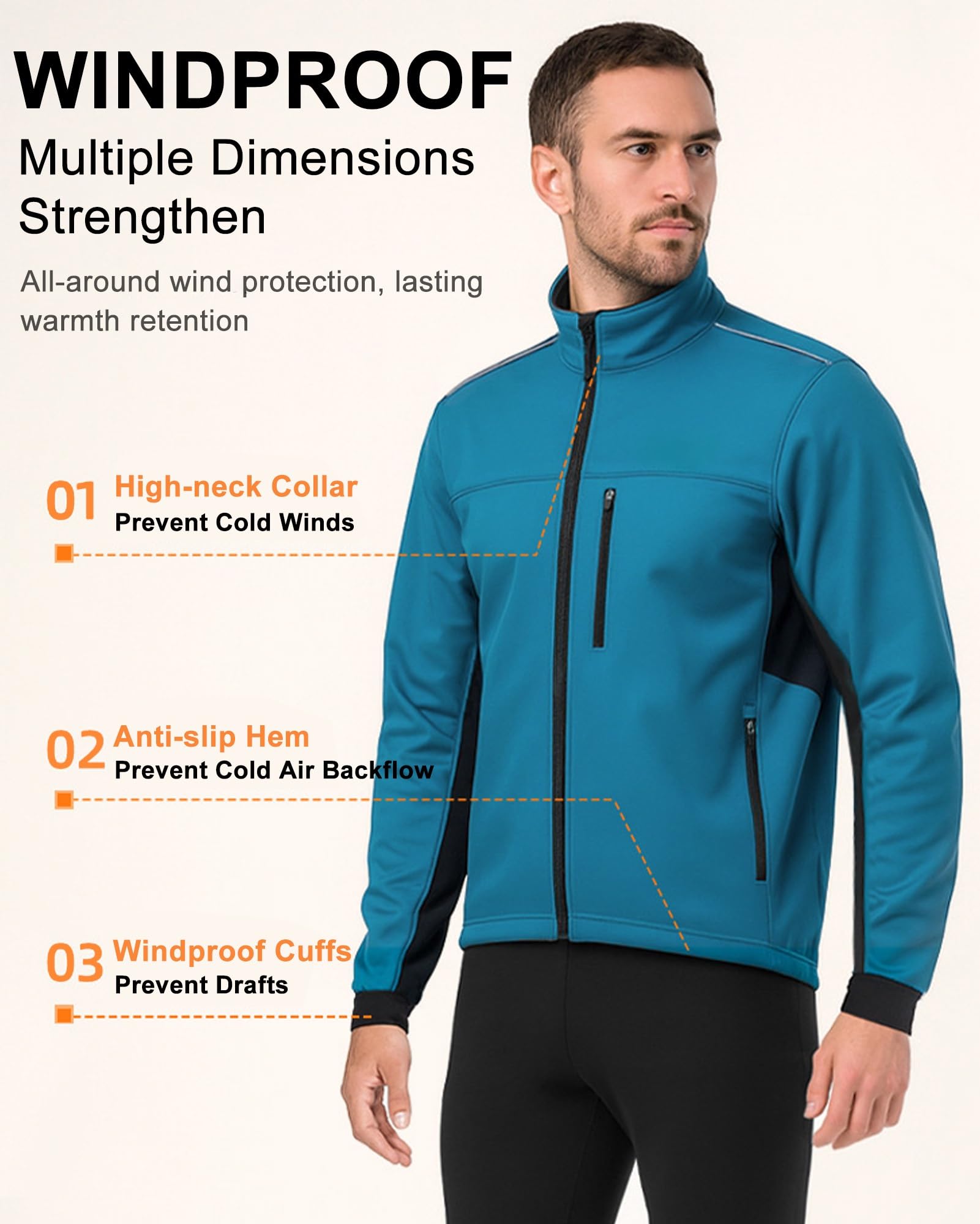 Chaqueta Hombre Ciclismo Invierno Polar Térmica Impermeable Cortavientos para Bici Montaña y Running con 4 Bolsillos