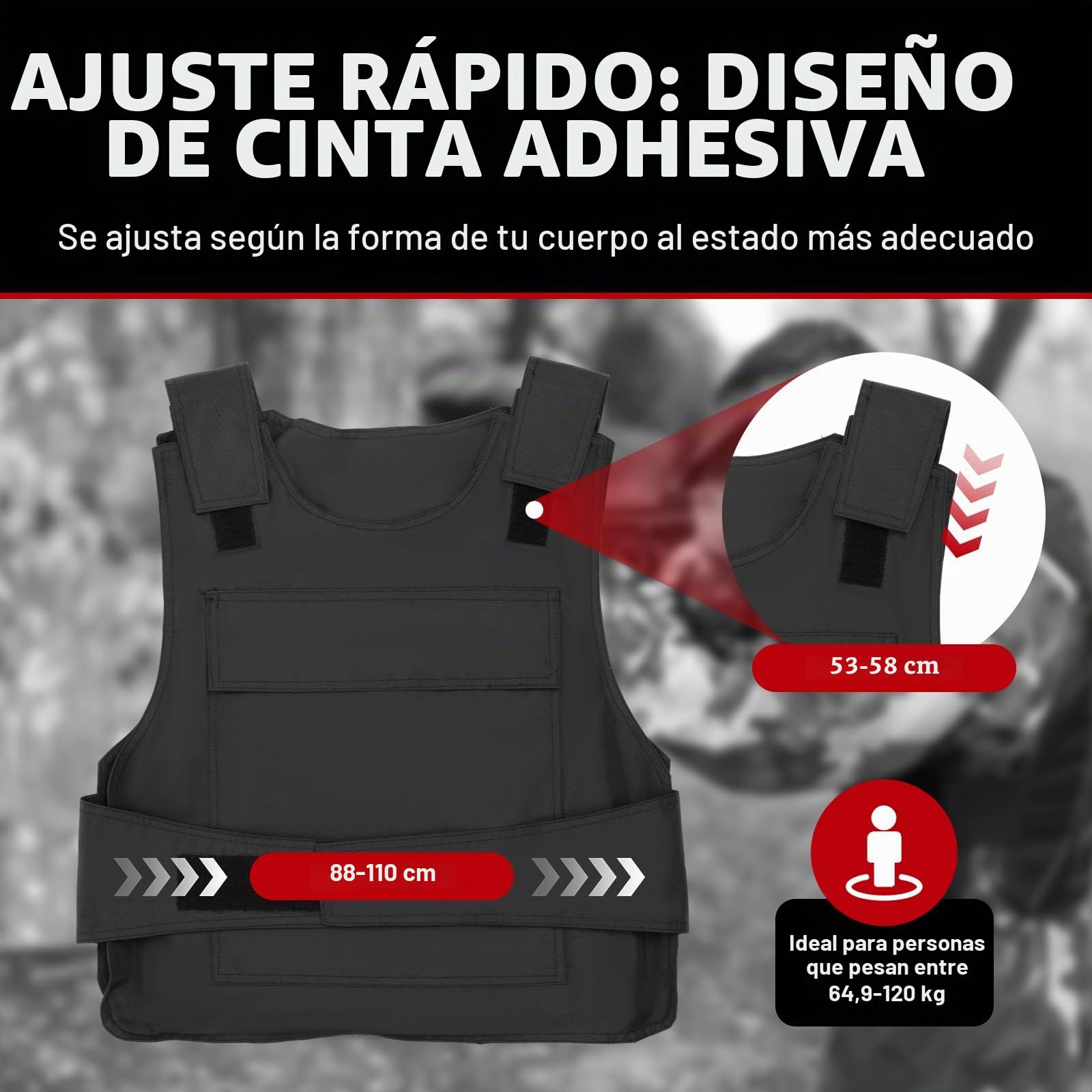Chaleco antipuñaladas, chaleco de protección de seguridad, chaleco táctico a prueba de puñaladas, correa ajustable para el hombro/correa de cintura, con guantes + bolsa de almacenamiento, Negro
