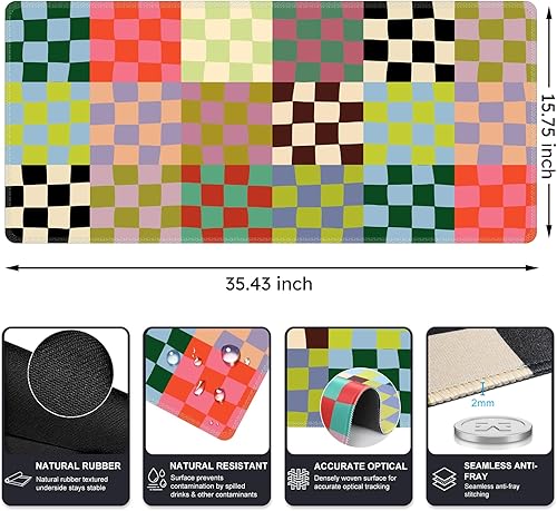Miniatura 2 de iCasso Tapete de escritorio a cuadros, bonito tapete XXL grande para mouse funda de escritorio, alfombrilla grande antideslizante con bordes