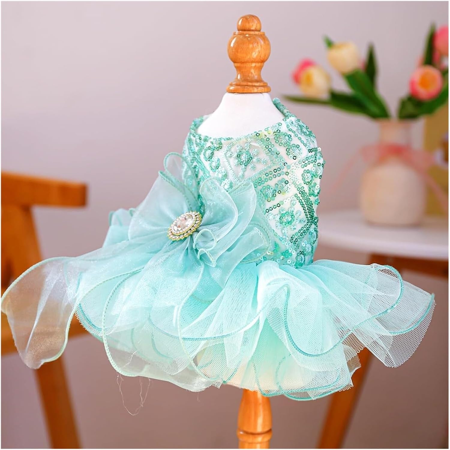 Easter Dog Dress - Bling Bling Princess Tutu Skirt with Lace Camisole for Puppies, Pet Party Costume(Green,Xs)