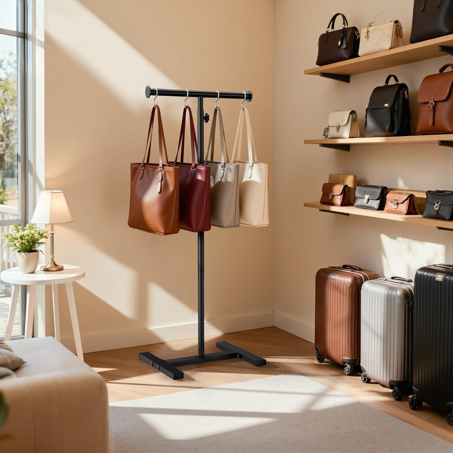 56" Shopping Bag Rack Stand, Adjustable Freestanding Tote Bag Display for Retail Store, Boutique, Entryway & Hallway, Holds Up to 22 lbs, Black - Image 8