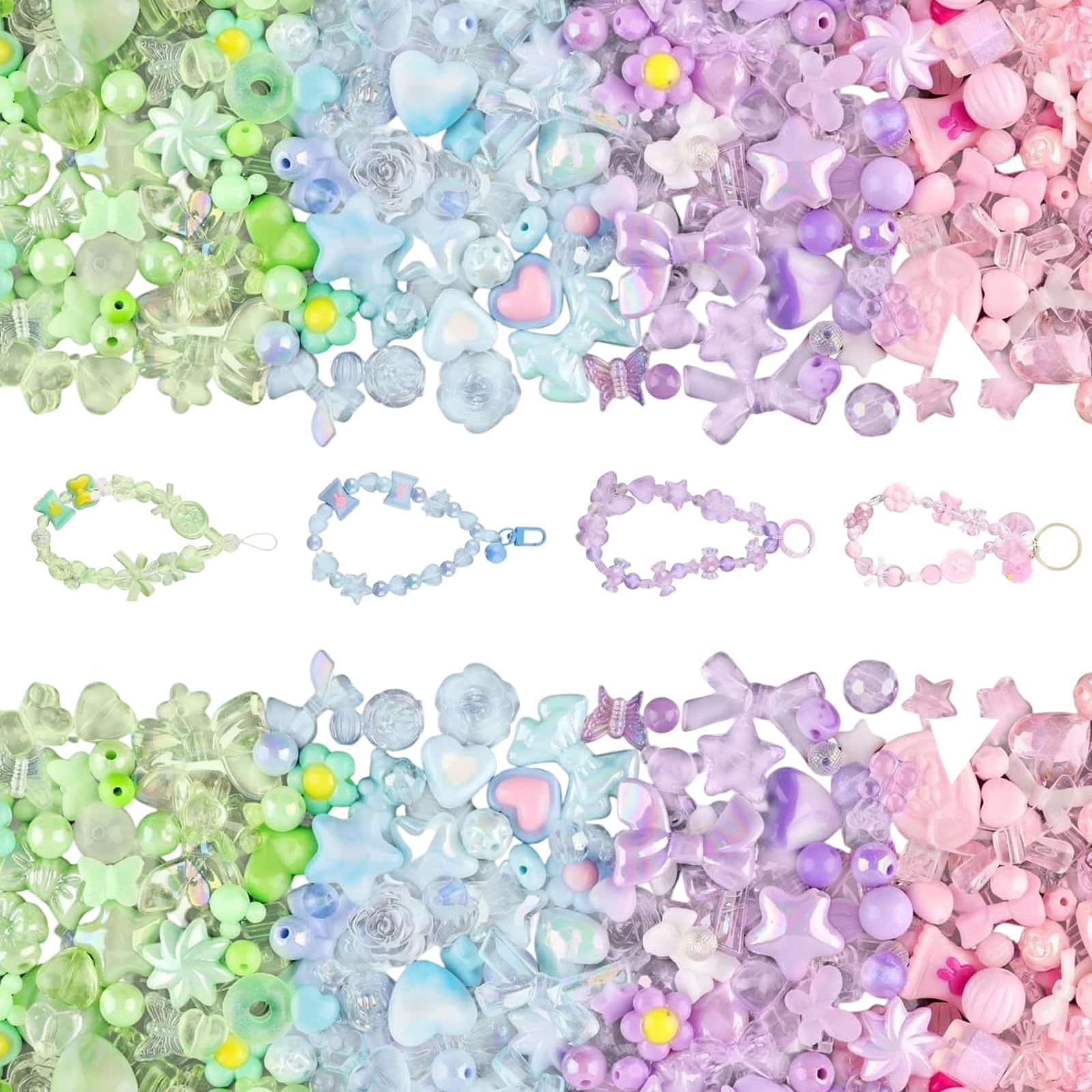 180-240 PCS Beads for Bracelet Making, Bracelet Bead Phone Charm Making Kit Beads for Jewelry Makings, Cute Bead Suitable for DIY Necklaces Bracelets Keychains and Bag Accessories（Four Colors）