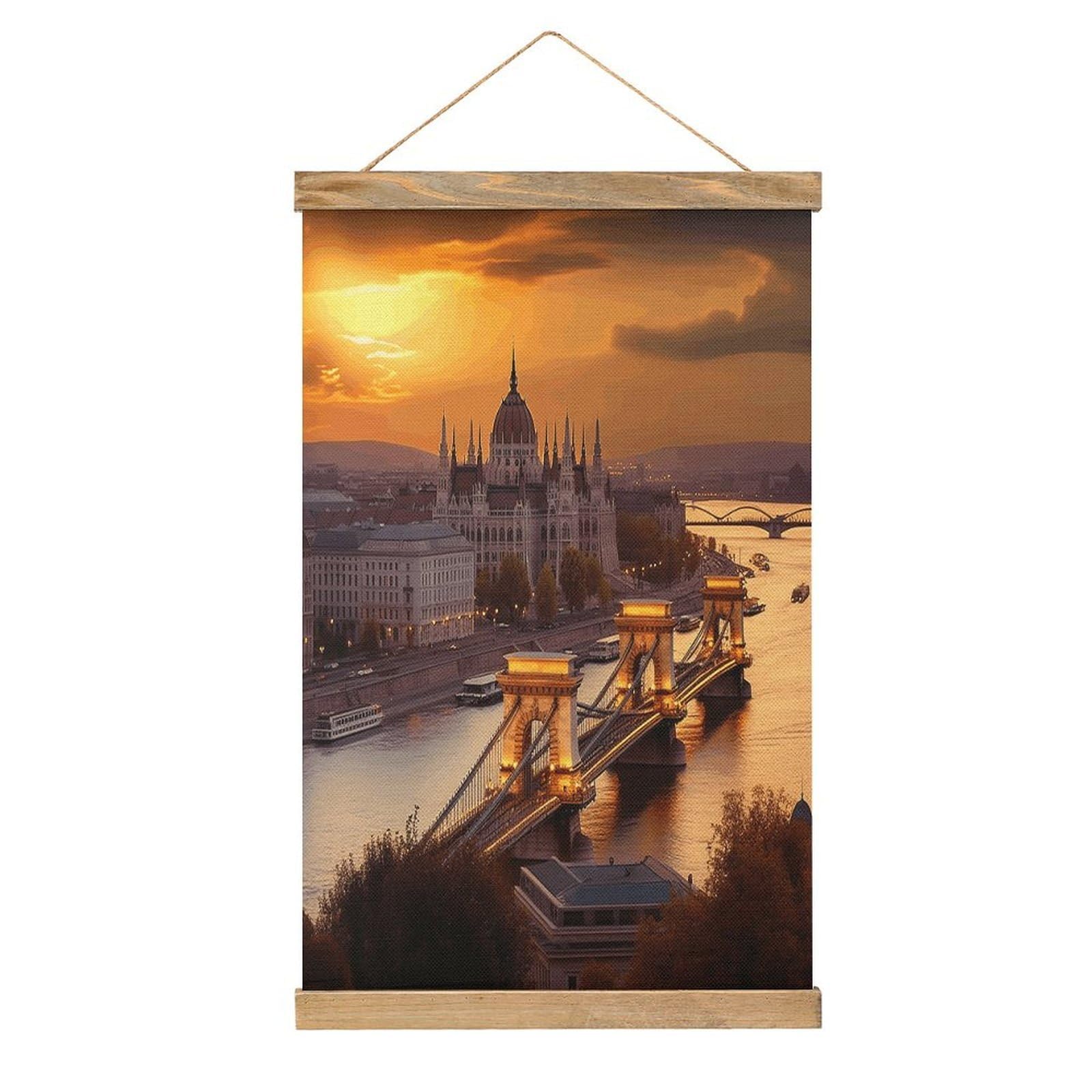 VstaDank Sunset in Budapest Poster with Wooden Frame Hanger Art Painting Wall Decor Poster Wall Hanging Wooden Frame 13x20 Wood Poster Hanger for Photo Picture Art Canvas Print Artwork