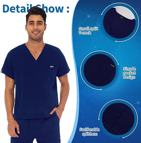 Miniatura 3 de VIAOLI Conjunto de uniforme médico atlético para hombre, cuello en V y pantalones de yoga con 8 bolsillos, uniforme de trabajo de enfermería médica