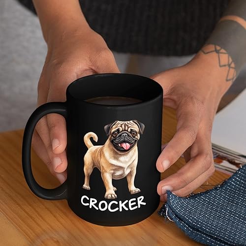 Miniatura 6 de Taza de café negra personalizada de Pug regalo para perro, papá, perro, mamá, amante de los perros pug, taza de té de cerámica de 11 onzas y 15