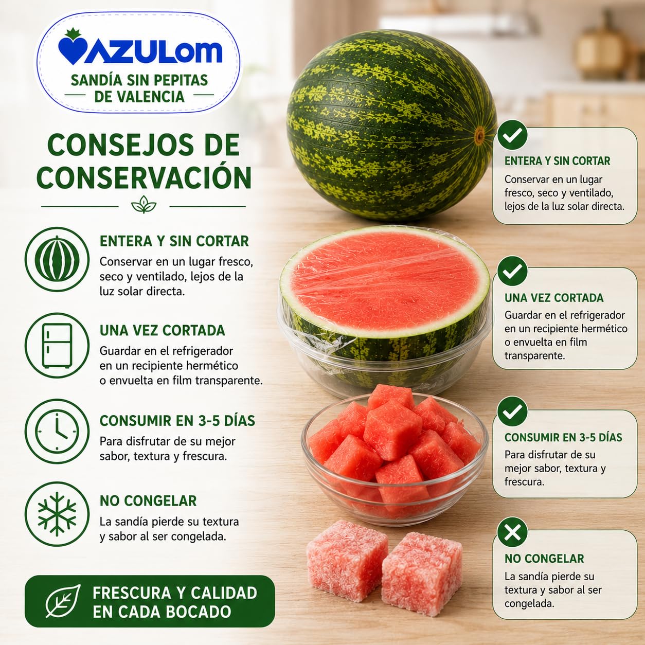 Pack 3 Sandías Rayadas Sin Pepitas AZULOM (15 kg aprox.) - Sandía Dulce de Valencia - Fresca, Jugosa y Lista para Consumir