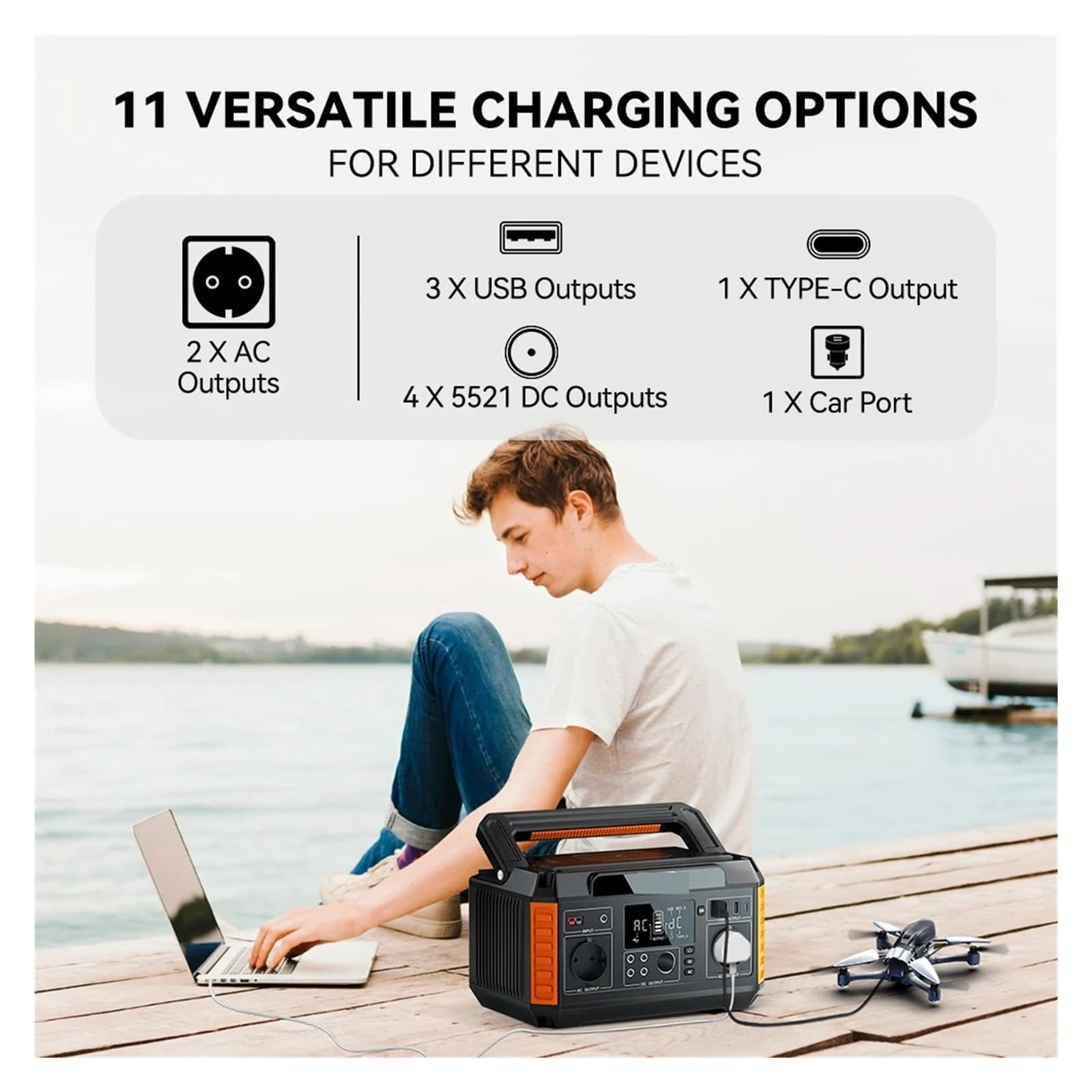 Générateur Solaire Portable 560W, Onde Sinusoïdale Pure 230V, Prises AC, 520wh, Batteries Au Lithium For Panneau Recharge Ultra Rapide