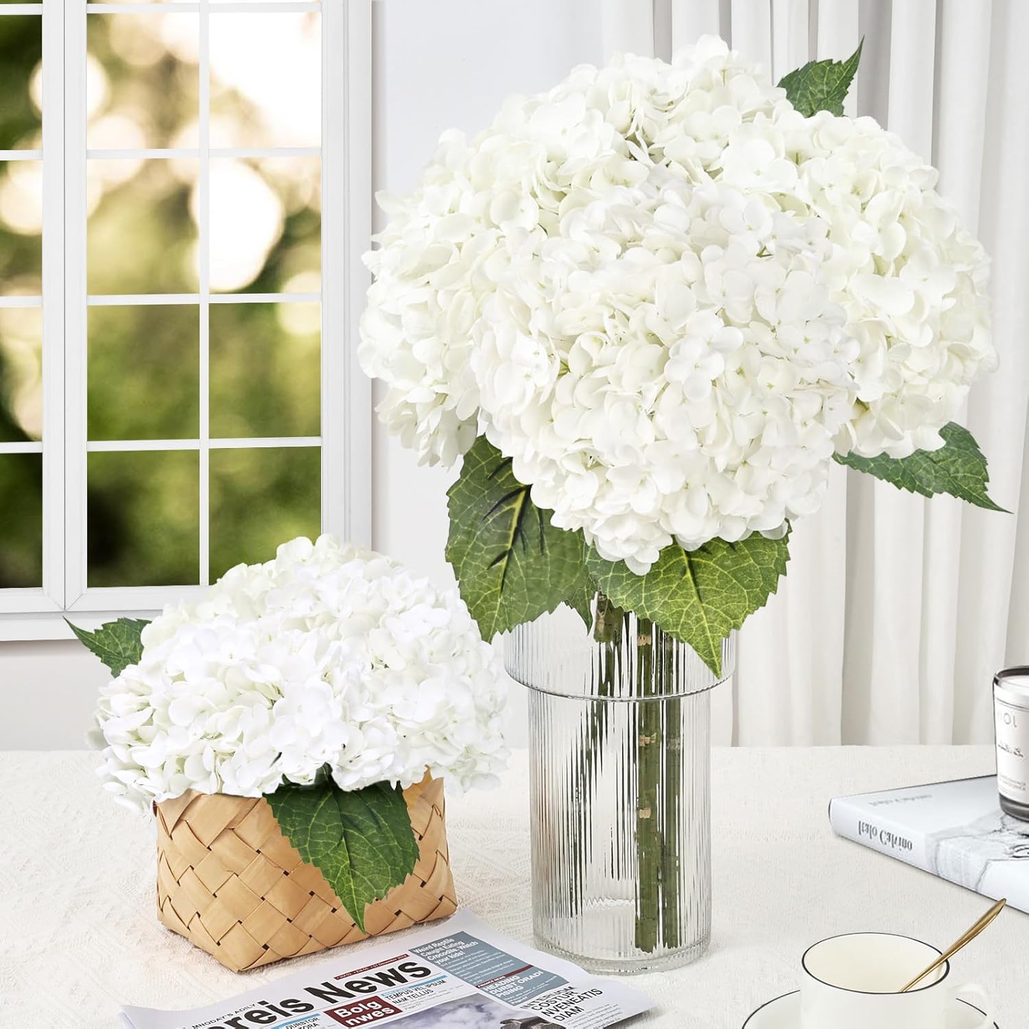 4Pcs 21" Real Touch White Hydrangea Artificial Flowers, Realistic Latex Faux Hydrangea Flowers Full Fake Hydrangeas for Home Party Wedding Floral Arrangements Centerpieces Outdoor Decor - Image 7