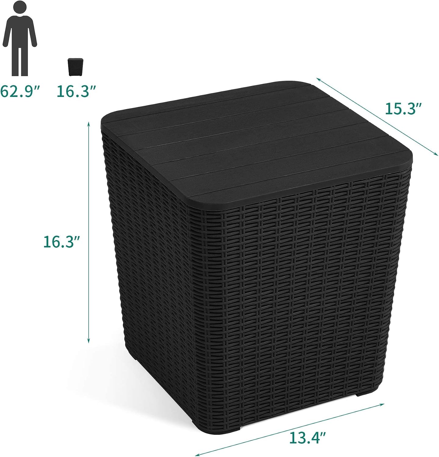 YITAHOME Outdoor Coffee Table with Extra Storage 11.5 Gallon Resin Rattan Side Table for Patio Decor,Cushions(Black)