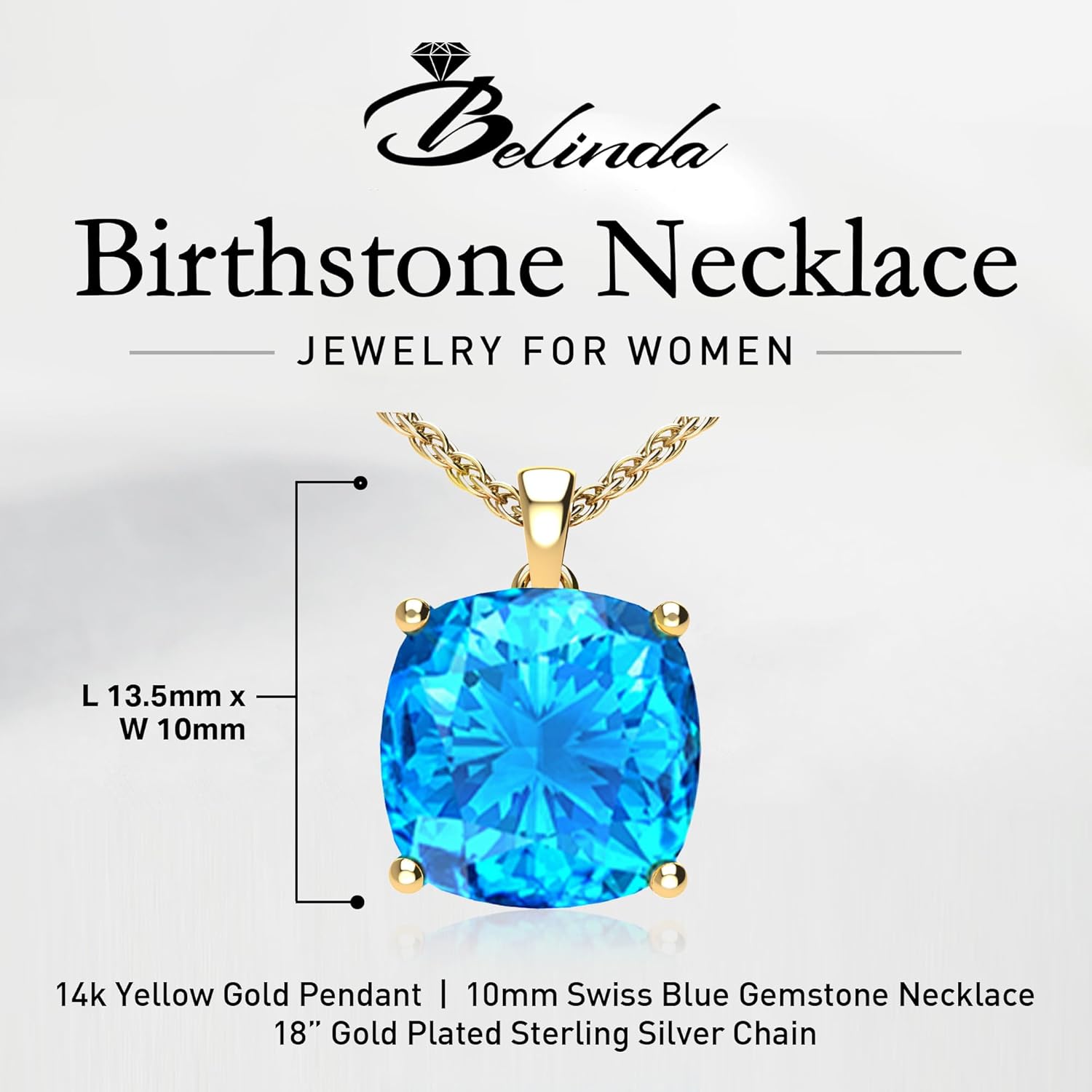 Women's 14k White Yellow Gold Necklace Birthstone Fine Jewelry Hanging Pendant Necklaces Sparkling Prong Sterling Silver Chain with Cushion Shape Gemstone Jewelry Gift - Image 2