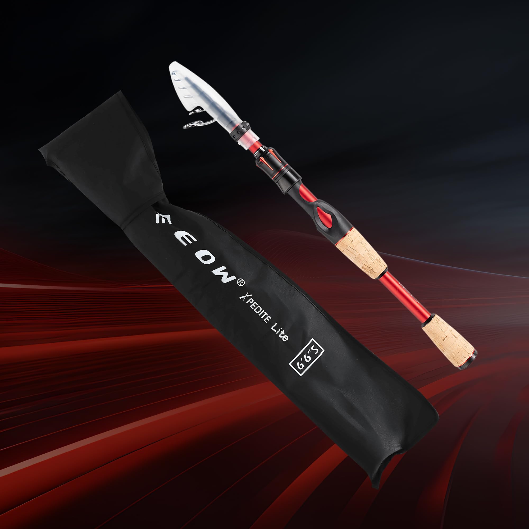 EOW Xpedite Lite Canna da pesca telescopica portatile e combinata, canna da pesca spinning e casting, canna da pesca in carbonio 24T, punta in carbonio solido, impugnature in sughero diviso, canna da