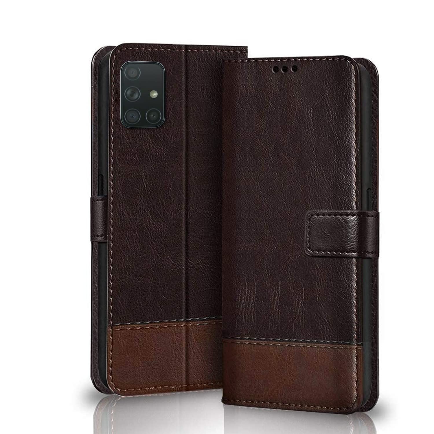 Winkel Premium Vegan Leather Dual Flip Magnetic Mobile Cover Case | Kickstand & Card Holder | 360 Degree Grip Protection| Wallet Type with Magnetic Closure for Samsung Galaxy A71 -(Coffee with Brown) (B09M6RHR67) Amazon Price History, Amazon Price Tracker