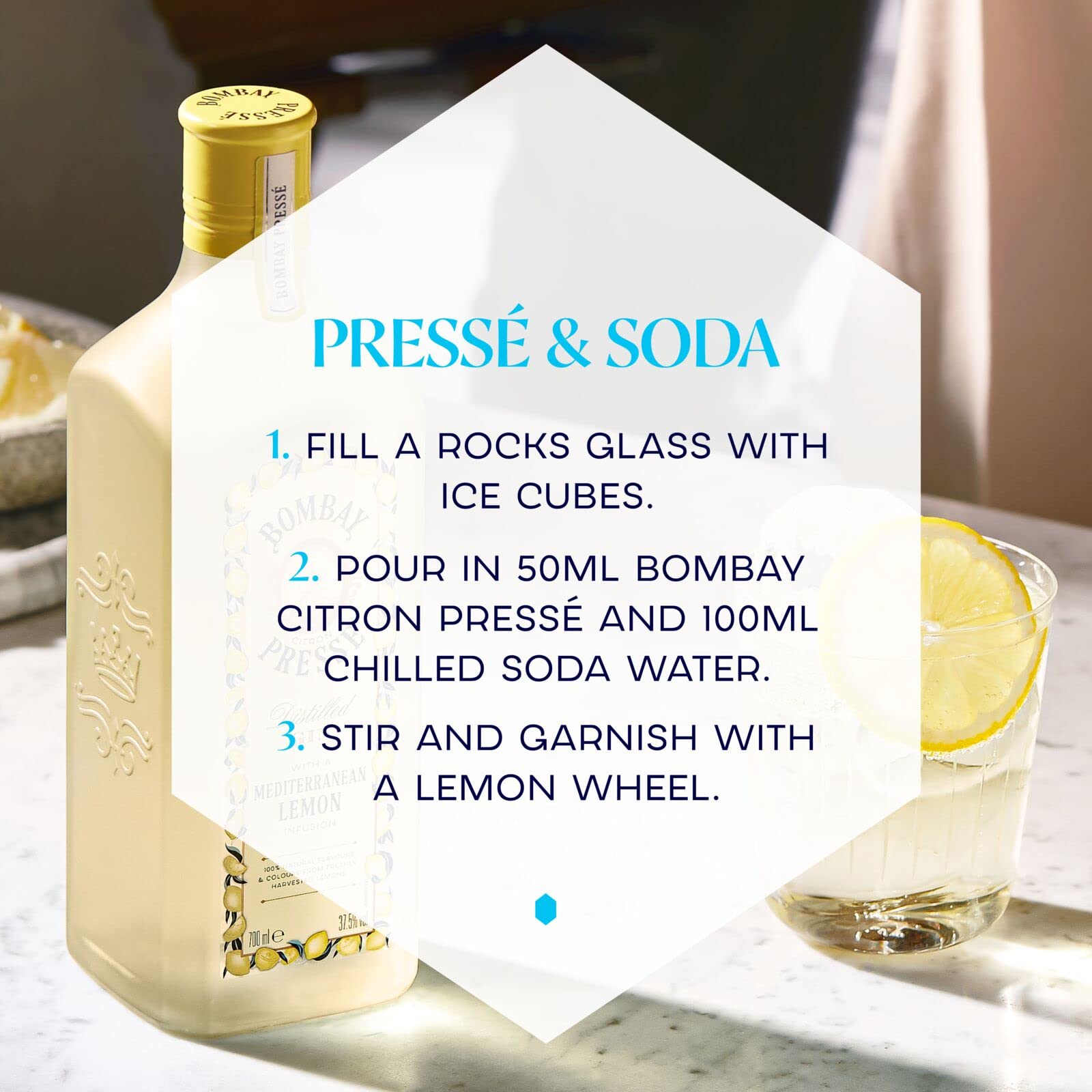 Bombay Citron Pressé Premium Distilled Lemon Flavoured Gin, 37,5% vol., 70 cl, Infusé à la Vapeur avec les Meilleurs Citrons de Méditerranée, 700 ml (Lot de 3)