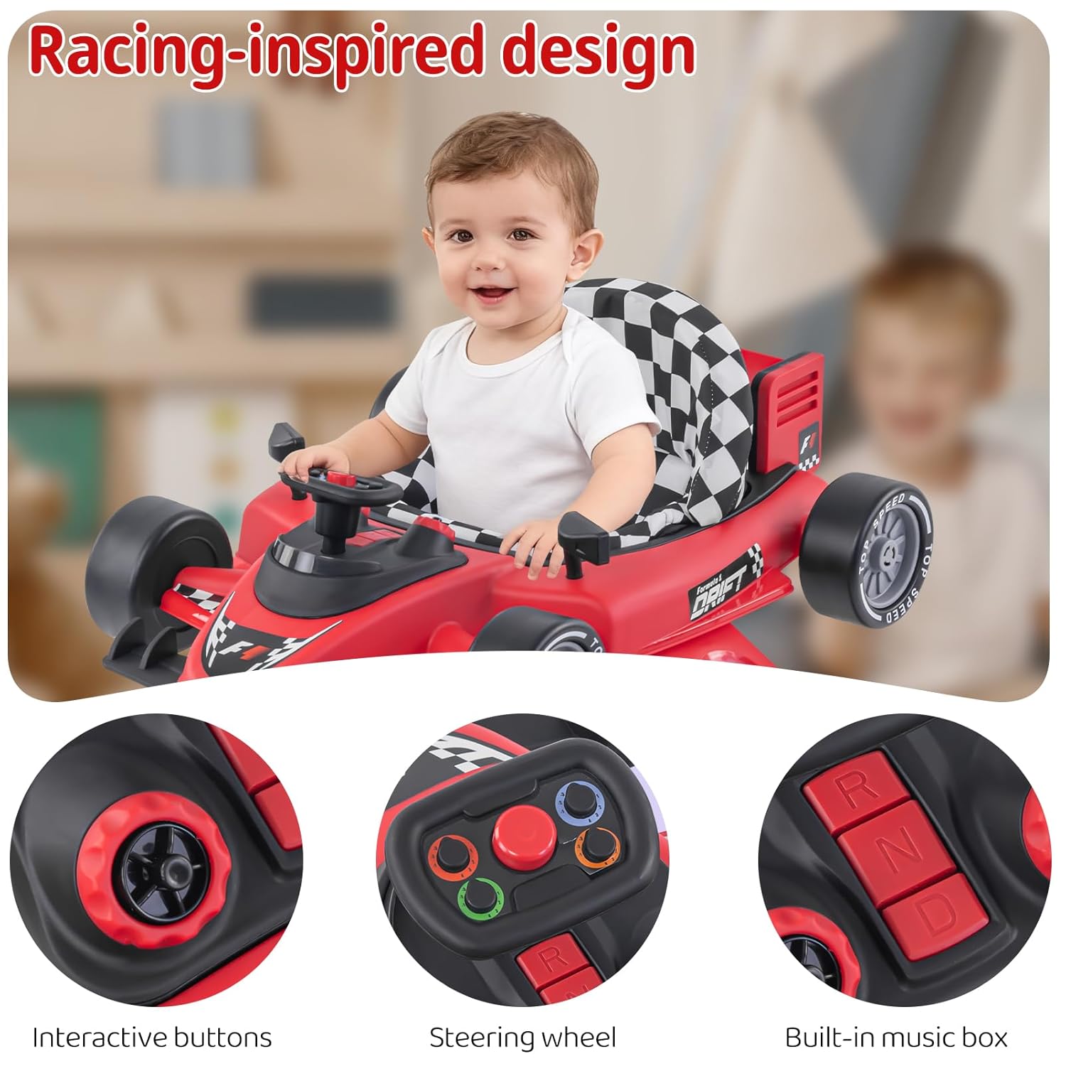 Baby Walker with Wheels | 3 Adjustable Heights, Reinforced Frame, 4 Modes (Push Walker & Jumper), Speed & Height Adjustments, Music, Lights, Anti-Rollover Design, for 6-18 Month Olds - Image 3