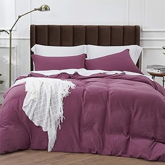 Bedsure Purple Eggplant Duvet Covers Queen Size - Washed Cotton Like Soft Queen Duvet Cover Set 3 Pieces with Zipper Closure, 1 Duvet Cover 90x90 inches and 2 Pillow Shams