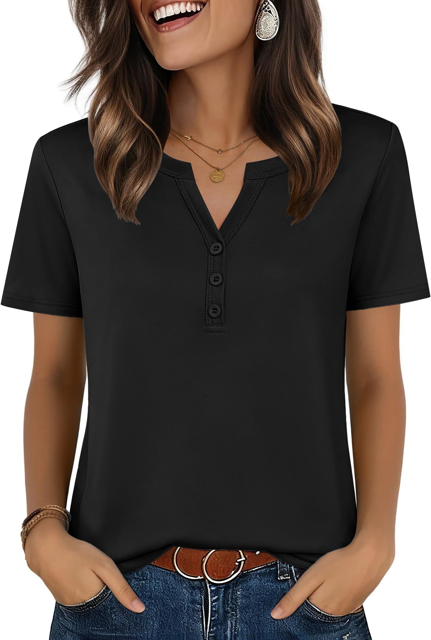 Womens Summer Tops V Neck Short Sleeve Shirts Dressy Casual Blouse