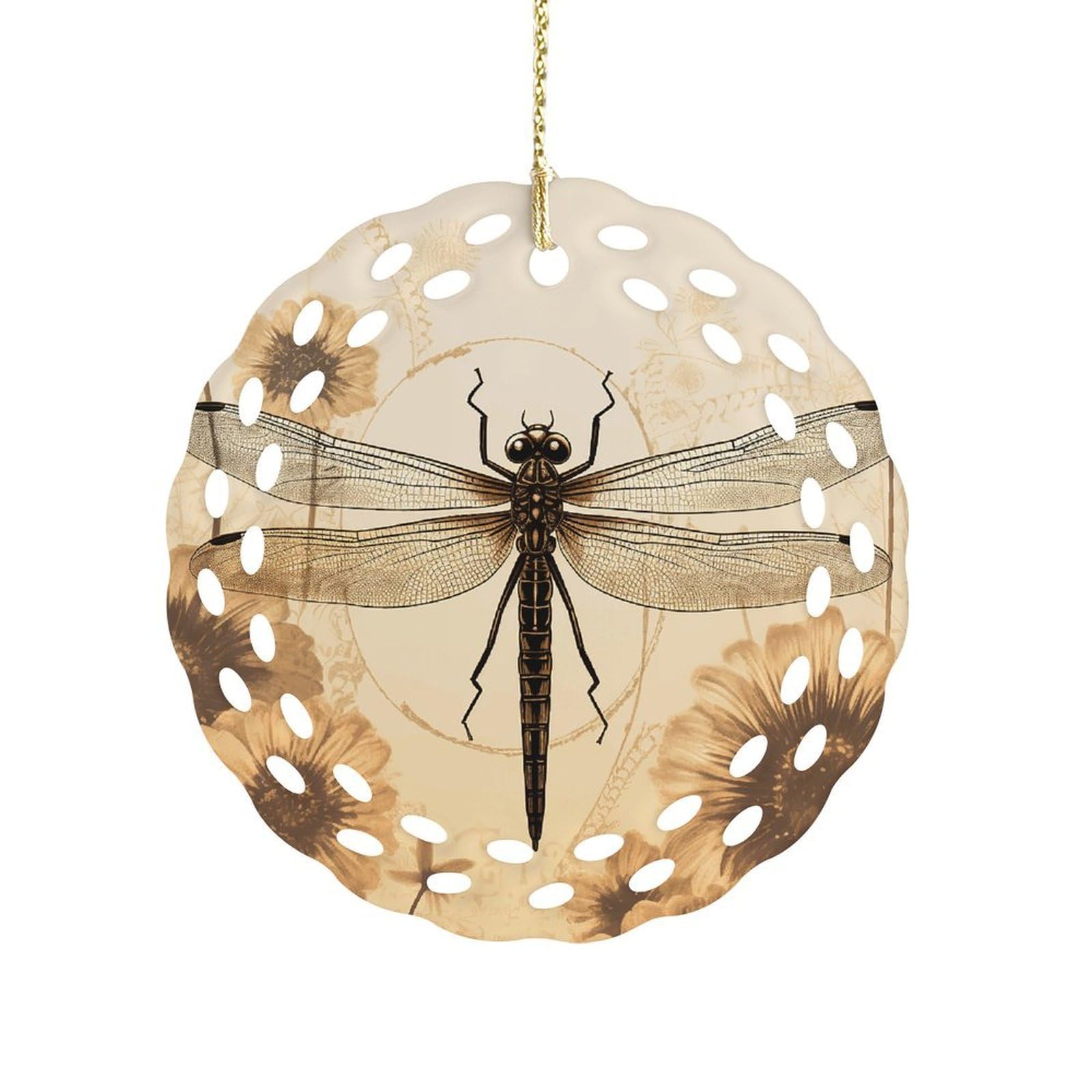 Fodpand Women's Style Dragonfly On Sunflower Ceramic Ornament For Home Decor 3.2" Round Tree Decoration Christmas Ornaments For Men Double-Sided Design