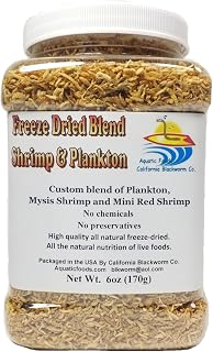 Aquatic Foods Inc. Freeze Dried Mysis Shrimp & Pacific Plankton Floating Mixed Blend for Marine Angels, Tanks, Triggers, All Freshwater Tropical Fish - 6oz med Jar